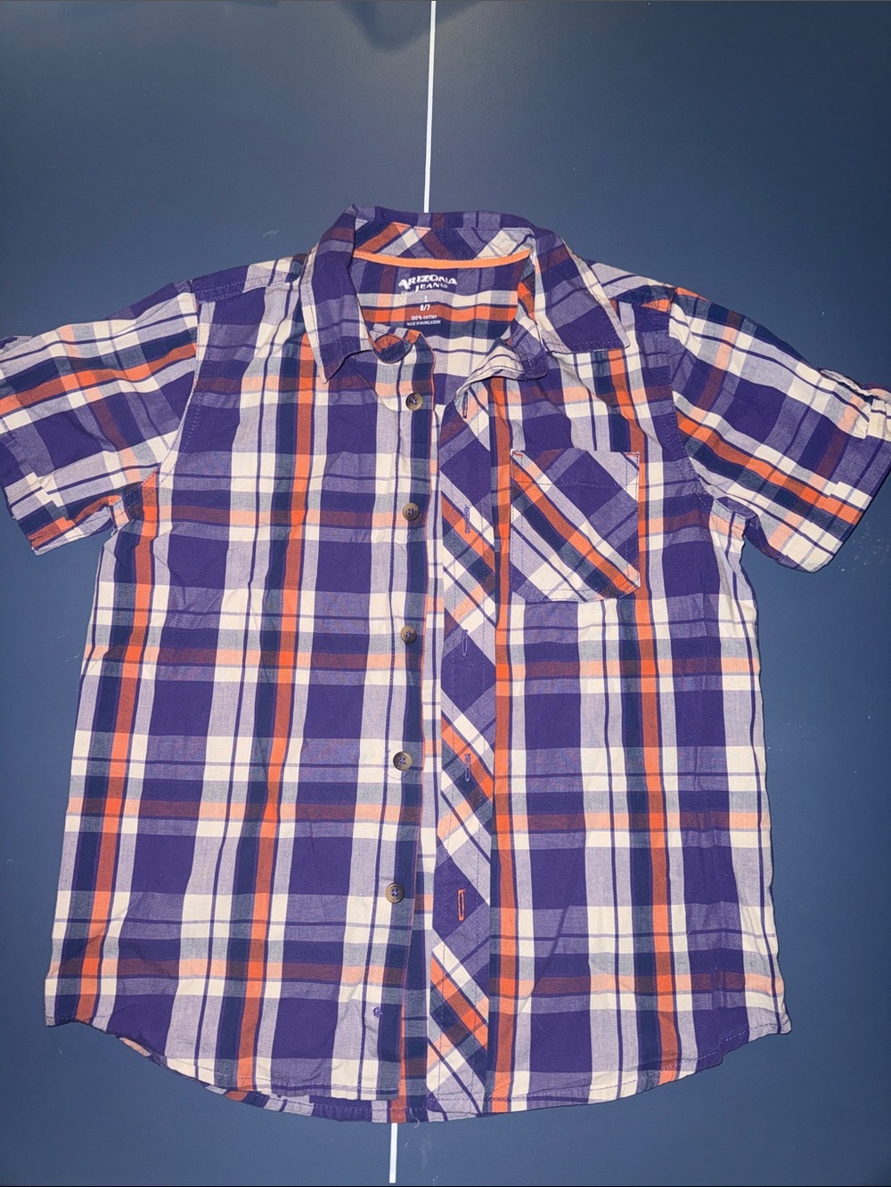 Arizona Short-Sleeve Purple Plaid Button-Up Shirt for Kids